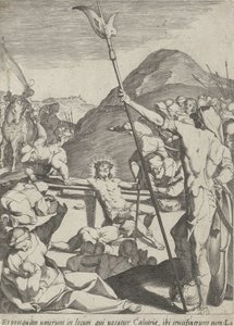 Cristo es clavado en la cruz Pasión de Cristo (título de la serie) Passionis et resurrectionis (título de la serie) de Pieter de Jode (I)