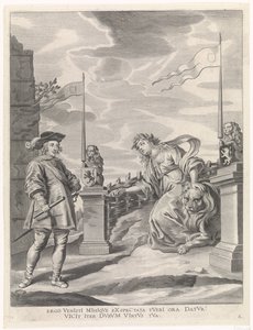 Fernando recibe las llaves de la ciudad de manos de la ciudad virgen de Gante Entrada gozosa del Cardinal-Infant en Gante, 1635 (título de la serie) de Pieter de Jode (II)