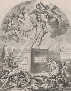 Placa 1: Fernando como Marte, de pie sobre un pedestal, de 