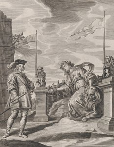 Placa 6: Fernando recibiendo las llaves de la ciudad de Gante, del libro de Guillielmus Becanus