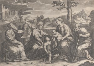 La Sagrada Familia a la derecha, con el infante San Juan Bautista, Isabel, Zacarías..., 1631-37