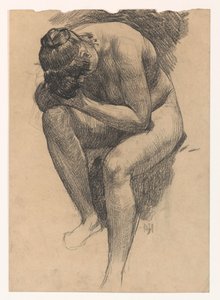 Estudio de desnudo de una mujer sentada y encorvada de Pieter de Josselin