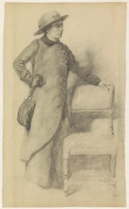 Señora de pie con sombrero y capa de Pieter de Josselin