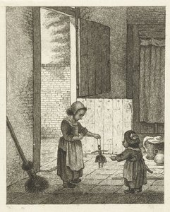 Dos niñas jugando con una muñeca. de Pieter de Mare
