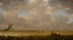 Un mar poco profundo con barcas de pesca, c.1640 (óleo sobre tabla) de Pieter the Elder Mulier