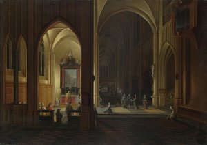 Un servicio vespertino en una iglesia, 1649 de Pieter the Elder Neeffs