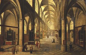 Interior de la catedral con figuras de Pieter the Elder Neeffs