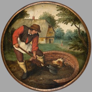 Es demasiado tarde para llenar el pozo después de que el becerro se haya ahogado, c.1594 (óleo sobre tabla)