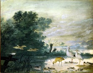 Aves exóticas en un paisaje pintoresco de Pieter the Younger Holsteyn