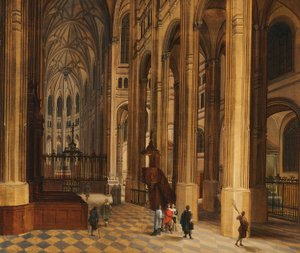 Interior de iglesia (Vista del coro de San Eustaquio, París) (óleo sobre madera)