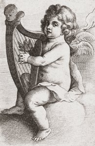 Un ángel niño tocando un arpa de Pieter van Avont