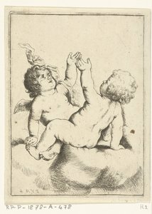 Un ángel y un niño en una nube. de Pieter van Avont