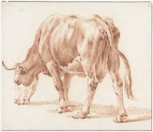 Vaca pastando, a la izquierda