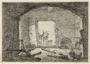 Burros ante la puerta de un establo de Pieter van Laer