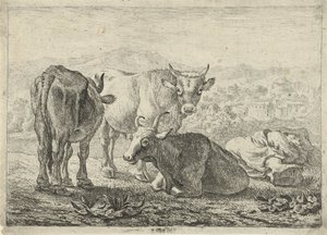 Alemán: Drei Rinder und ein schlafender Hirte
Francés: Les boeufs
Tres vacas y un pastor dormido