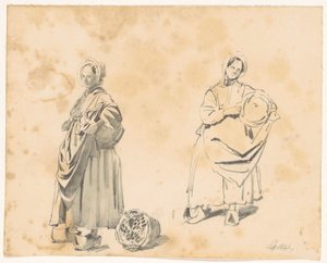 Dos estudios de una mujer de pie con cesta de Pieter van Loon