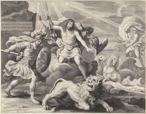 Estampa promocional con representación alegórica de Luis XIV como Júpiter, 1659 de Pieter van Schuppen