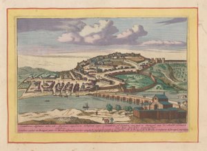 Vista de la ciudad portuguesa de Coimbra Coimbra, o Coimbra, una ciudad en Portugal, en la Monda (título sobre el objeto) Theatrum Hispaniae (...) (título de serie) de Pieter van den Berge