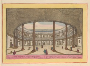 Vista del patio del Palacio de Carlos V en Granada El Palacio Real de la Alhambre, Granada; ver desde dentro (título sobre objeto) Theatrum Hispaniae (...) (título de serie) de Pieter van den Berge