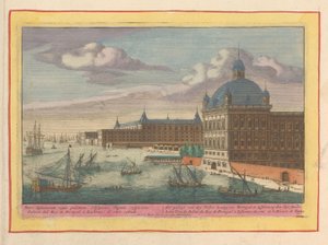 Vista del Palacio Real de Lisboa Los palacios de don Pedro, rey de Portugal, en Lisboa, en el Tajo siede (título sobre objeto) Theatrum Hispaniae (...) (título de serie) de Pieter van den Berge