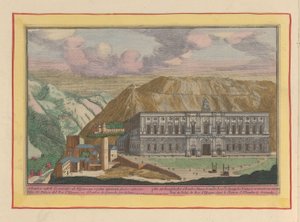 Vista del Palacio de Carlos V en Granada El Castillo Africano Alhambre, dentro de Granada; renovado por los reyes españoles; van vooren (título sobre objeto) Theatrum Hispaniae (...) (título de serie) de Pieter van den Berge