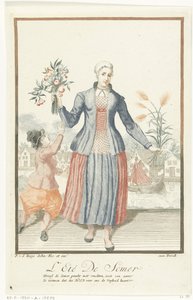 Mujer joven con frutas y mazorcas de maíz L