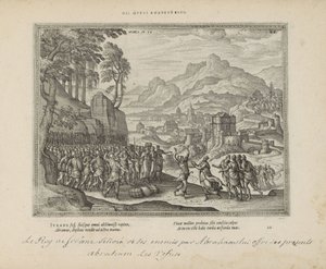 Abraham en de koning van Sodoma Sé este muro de hierro (título sobre el objeto) Los emblemas sagrados y las principales historias de ambos testamentos (Oude Testament) (título de la serie) Imágenes y figuras de libros (título de la serie) de Pieter van der Borcht (I)