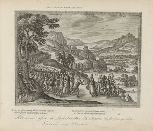 Abraham conoció a Melquisedec Una unión de mentes pacíficas (título sobre objeto) Los emblemas sagrados y las principales historias de ambos testamentos (Oude Testament) (título de la serie) Imágenes y figuras de libros (título de la serie) de Pieter van der Borcht (I)
