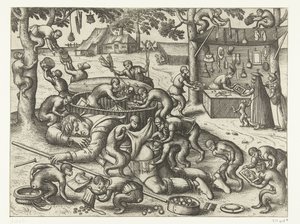 Vendedor ambulante dormido robado por monos Juego de monos (título de la serie) de Pieter van der Borcht (I)