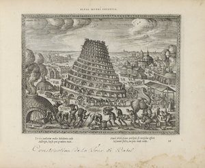Toren de Babel Elusa mundi potenia (título sobre objeto) Los emblemas sagrados y las principales historias de ambos testamentos (Oude Testament) (título de la serie) Imágenes y figuras de libros (título de la serie) de Pieter van der Borcht (I)