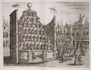 Ilustración que representa un teatro móvil, de 