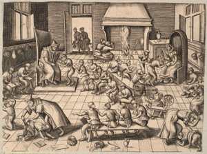 El aula. Monos siendo enseñados y castigados en un aula de Pieter van der Borcht