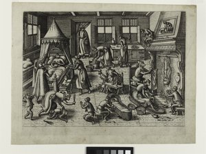 La guardería, c.1585 (aguafuerte) de Pieter van der Borcht