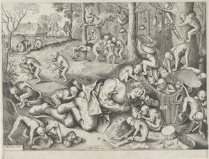 vendedor ambulante robado por monos de Pieter van der Heyden
