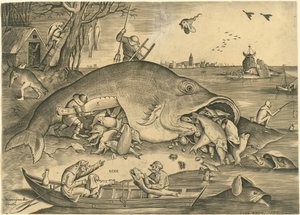 El pez grande se come al pez pequeño de Pieter van der Heyden after Pieter Bruegel the Elder