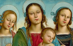 Virgen con el Niño entre las Santas Rosa y Catalina (cromolito) de Pietro (after) Perugino