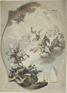 La fe superando la herejía (recto); Trazado después de La fe superando la herejía (verso) de Pietro Antonio Novelli