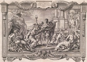 Annibale Carracci presenta la pintura a Apolo y Minerva, 1674 de Pietro Aquila