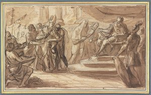 Un obispo es llevado encadenado ante un emperador romano