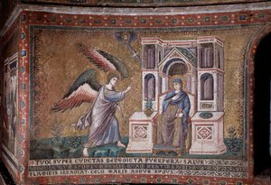 La Anunciación en mosaico del ábside de Pietro Cavallini