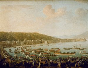 La salida de Carlos III de España (Carlos III) (1716-1788) de la Bahía de Nápoles (Italia). Pintura de Pietro Fabris (1756-1779), óleo sobre lienzo