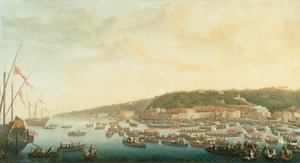 Procesión de los barcos reales en Posillipo, Nápoles de Pietro Fabris