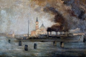 Iglesia de San Justo en Venecia, de Pietro Fragiacomo (1856-1922), óleo sobre tabla, 39x58 cm de Pietro Fragiacomo