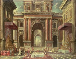 Magnífico Banquete en el Patio de un Palacio Barroco de Pietro Francesco Garoli