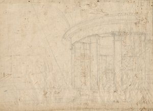 Fantasía arquitectónica en un templo redondo con un deambulatorio (verso) de Pietro Gonzaga