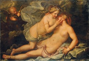 Júpiter en la forma de Diana y la ninfa Calisto de Pietro Liberi