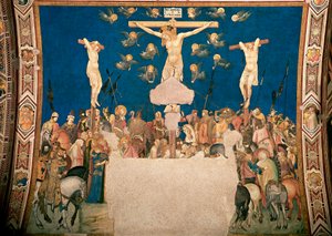 Crucifixión. Fresco de Pietro Lorenzetti (1280/5-1348) 1335-1340. Basílica de San Francisco, Iglesia Inferior, Asís
