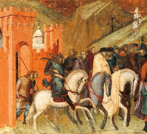Primeros ermitaños carmelitas en el manantial de Elías (detalle) de Pietro Lorenzetti