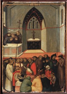 El cuerpo exhumado de Santa Humildad está intacto (Políptico de la vida de Santa Humildad) de Pietro Lorenzetti