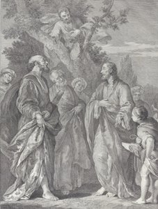 Conversión de Zaqueo, con Cristo a la derecha dirigiéndose al recaudador de impuestos, 1730-39